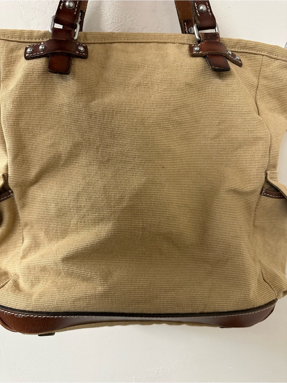 Canvas Tote Bag with Brown Leather Trim vintage Ralph Lauren - Picture 7 of 12